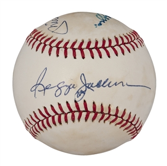 Joe DiMaggio, Mickey Mantle And Reggie Jackson Signed Baseball (PSA/DNA)